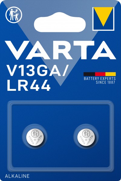 Varta batteri alkalisk, knapcelle, LR44, V13GA, 1,5V elektronik, detailblister (2-pak)