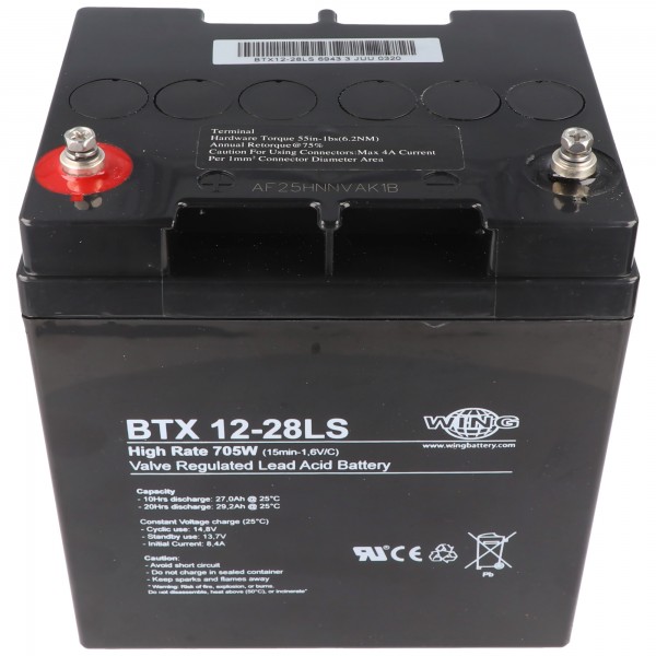 Wing BTX12-28LS 12V 28Ah højhastigheds højstrømskompatibel blybatteri AGM blygelbatteri