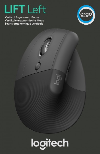Logitech Mouse LIFT, Lodret, Trådløs, Bolt, Bluetooth, grafitoptisk, 4000 dpi, 6 knapper, Venstre, Detail