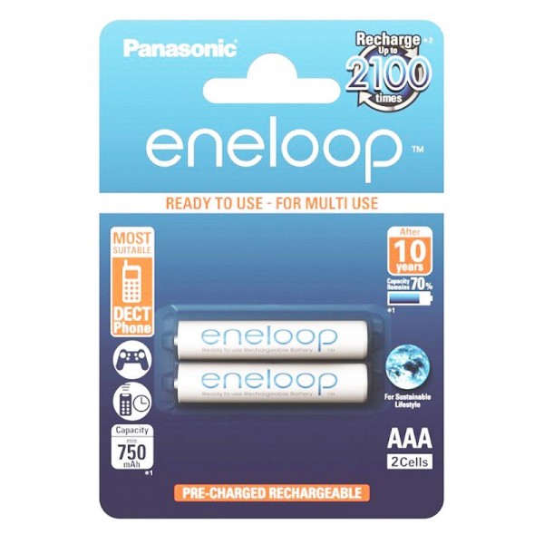 2 Panasonic eneloop AAA Micro BK-4MCCE NiMH batteri