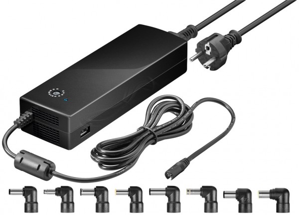 Goobay 134,5 W notebook strømforsyning - inkl. 1x USB og 8x DC adaptere; 12V - 24V op til 8,5A max