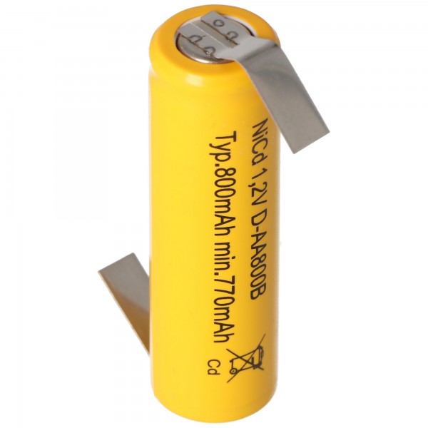 Flat Top NiCd Mignon batteri 1.2V 600mAh AA loddeskive Z-form, til nødbelysning mv.