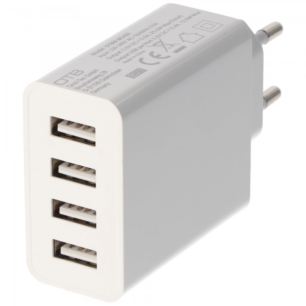 AccuCell opladningsadapter USB-5.0A 4-port multi-adapter med Auto-ID-hvid