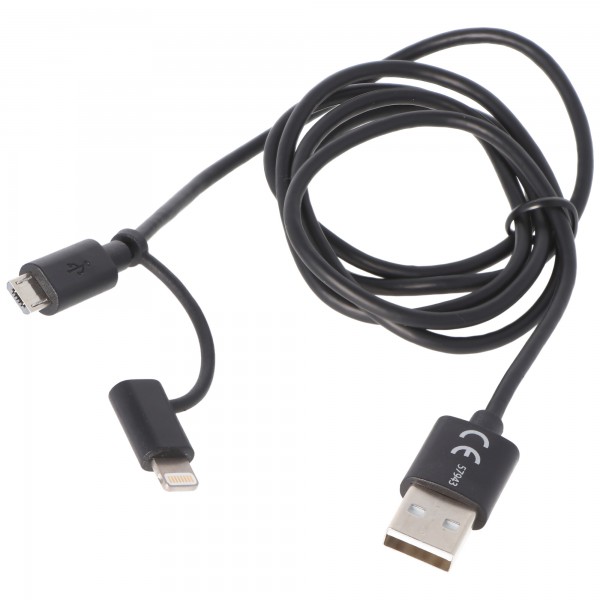Varta 2in1 opladnings- og synkroniseringskabel USB til Micro USB og til Lightning, lavet til iPod, iPhone, iPad