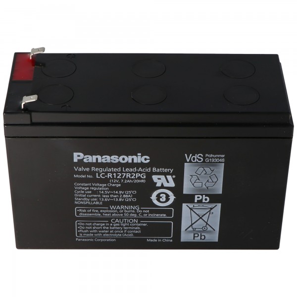 Panasonic LC-R127R2PG PB-blybatteri 12 Volt 7.2Ah VDS G193046, 4.8mm