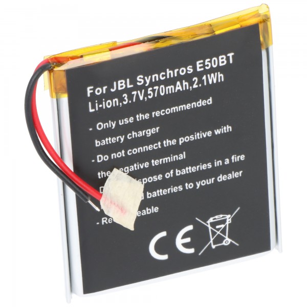 Batteri passer til JBL Synchros E50BT, Li-ion, 3,7V, 570mAh, 2,1Wh, indbygget, uden værktøj