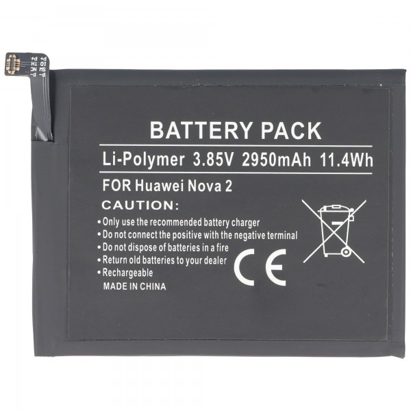 Batteri passer til Huawei Nova 2, Li-Polymer, 3,85V, 2950mAh, 11,4Wh, indbygget, uden værktøj