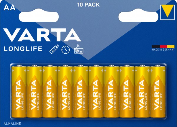 Varta batteri Alkaline, Mignon, AA, LR06, 1,5V Longlife, Retail Blister (10-Pack)