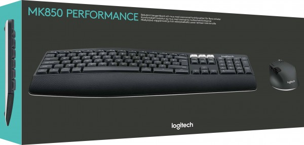 Logitech Keyboard/Mouse Set MK850, Wireless, Unifying, Black Performance, DE, Optisk, 1000 dpi, Detail