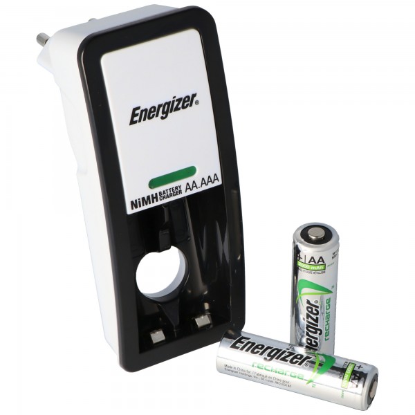 Energizer Mini Oplader inklusive 2 AA NiMH genopladelige batterier 2000mAh stik oplader