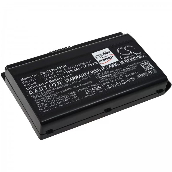 Batteri passer til bærbare Schenker A704, A723, Clevo W353ST, W350ET, type W370BAT-8 - 14.8V - 5200 mAh