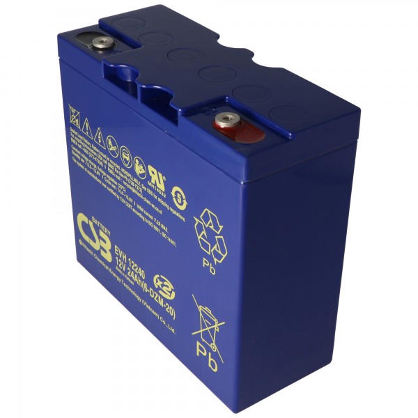 CSB-EVH12240 12 Volt AGM blybatteri 24Ah, 181x76,2x178mm M5 indvendig gevind Cyklusbeskyttet + standby