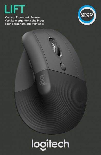 Logitech Mouse LIFT, Lodret, Trådløs, Bolt, Bluetooth, grafit Optisk, 4000 dpi, 6 knapper, Højre, Detail