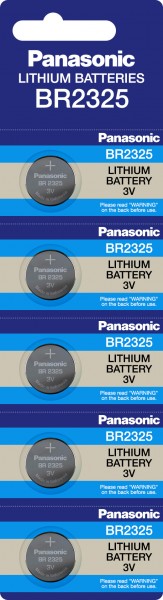 Panasonic batteri lithium, knapcelle, BR2325, 3V elektronik, lithium strøm, detailblister (5-pak)
