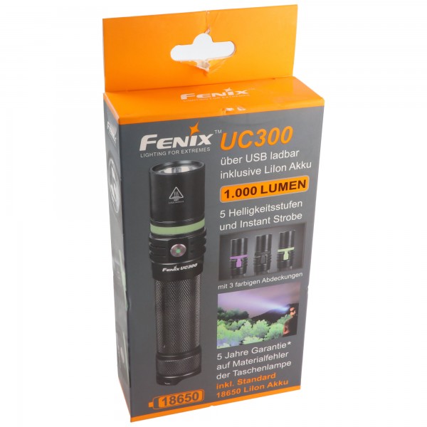 Fenix UC300, Cree XP-L HI V3 LED-lygte, 1000 lumen, inklusive batteri, med USB-opladningsfunktion