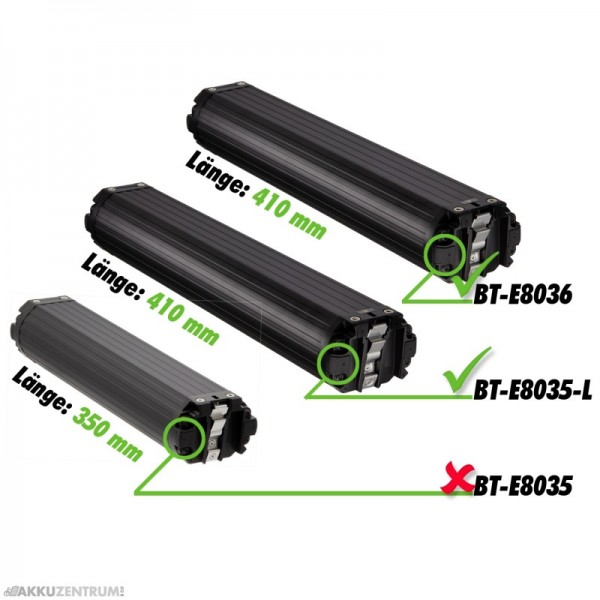 E-cykel batteri SHIMANO STEPS InTube batteri BT-E8036 36V 17,5Ah sort (I-BTE8036A) - lang - fuldt integreret (InFrame, InTube)