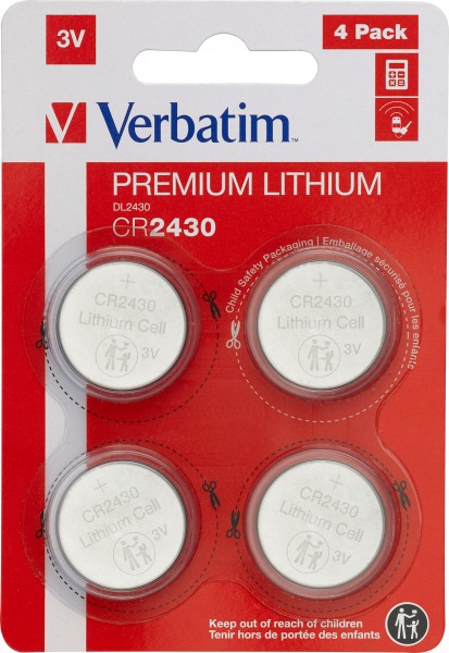 Verbatim batteri lithium, knapcelle, CR2430, 3V detailblister (4-pak)