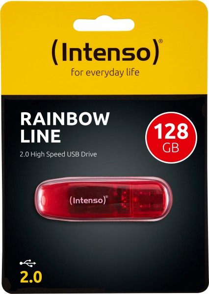 Intenso USB 2.0 stick 128GB, Rainbow Line, rød (R) 28MB/s, (W) 6,5MB/s, detailblister