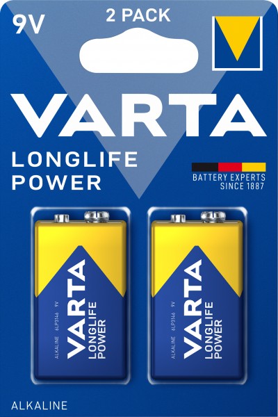 Varta batteri Alkaline, E-Block, 6LR61, 9V Longlife Power, Retail Blister (2-Pack)
