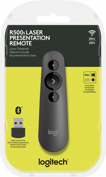 Logitech Presenter R500s, trådløs, Bluetooth, grafitlaser, 3 knapper, inkl. batteri 1x AAA, detailhandel