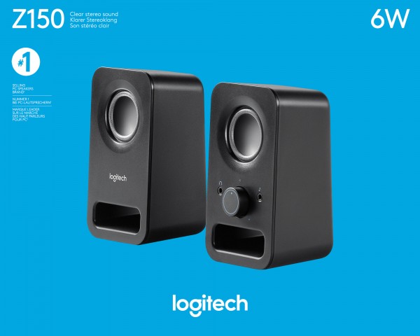 Logitech Speaker Z150, audio, stereo 2.0, 6W sort, detail