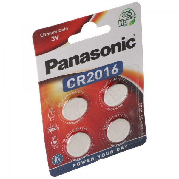 Panasonic batterilithium, knapcelle, CR2016, 3V elektronik, lithiumstrøm, detailblister (4-pak)