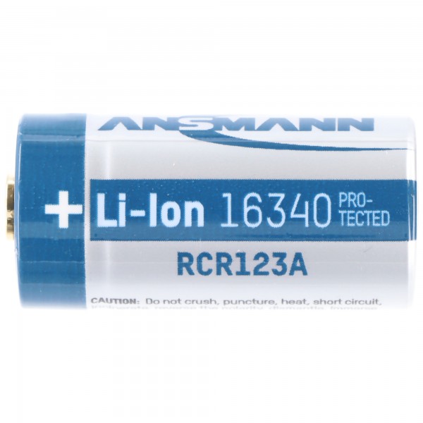 CR123 Et Li-ion-batteri 16340 med 3,7 volt, min. 700mAh, typisk 760mAh, maks. 820mAh, 35x16mm kapacitet med AkkuShop transportboks