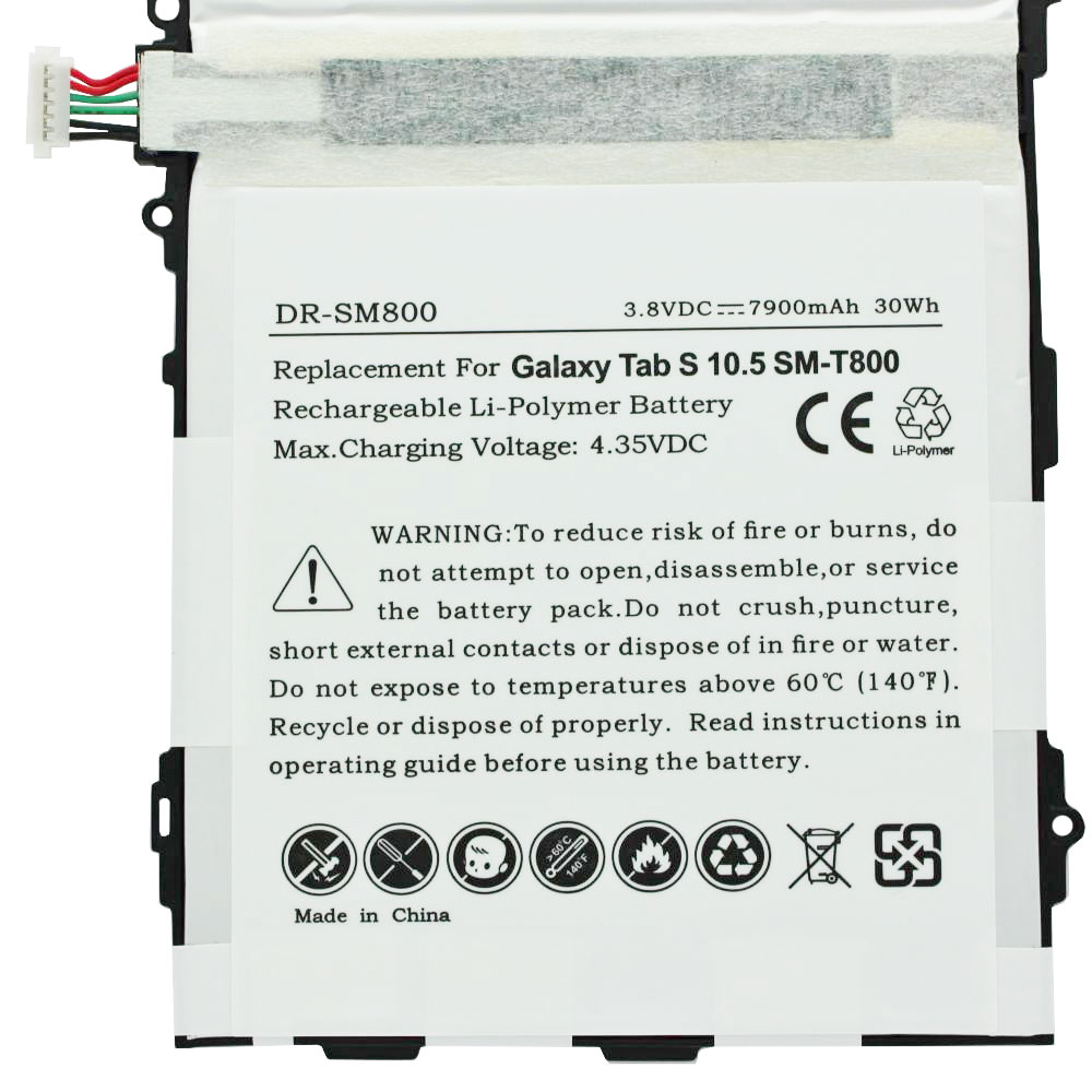 parti træner Aubergine Udskiftning batteri passer til SAMSUNG Galaxy Tab S 10.5, SM-T800, SM-T805  med 3,8 Volt og 7900mAh 30.02Wh | Samsung Galaxy Tab | Batteri til tablet |  Genopladelige batterier | Akkushop-Denmark