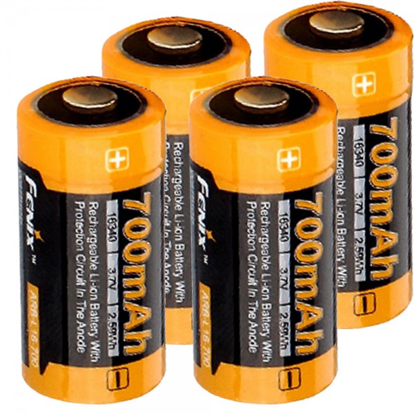 4 stk. Li-ion batteri med 3,7 volt, min. 700mAh, typisk 760mAh, maks. 820mAh kapacitet inkl. AkkuBox ideel til overvågningskamera Arlo og LED lygter