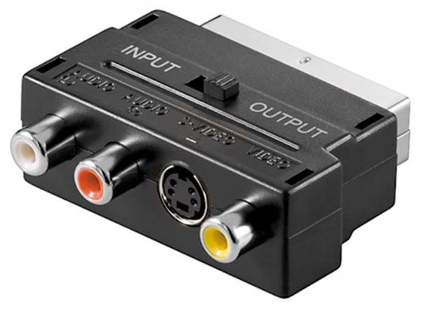Goobay Scart til Composite Audio Video og S-Video Adapter, IN/OUT - Scart-stik (21-bens) > 3x RCA-stik + Mini-DIN 4-stik (S-Video)