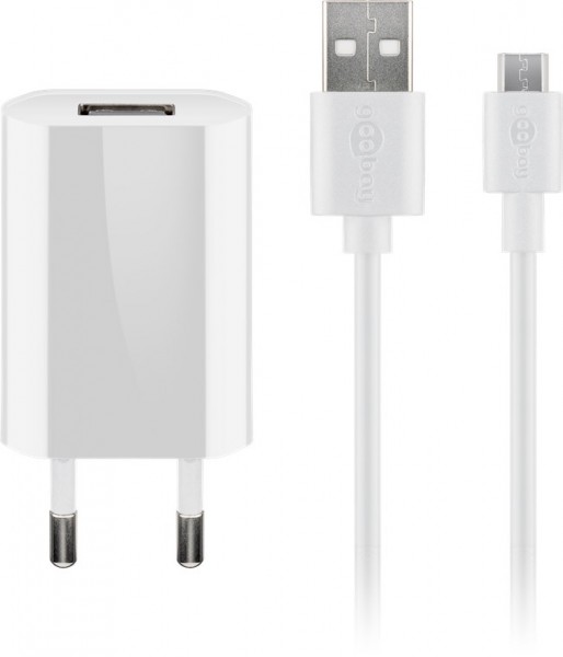 Goobay Micro USB ladesæt 1 A - strømforsyningsenhed med Micro USB kabel 1m (hvid)