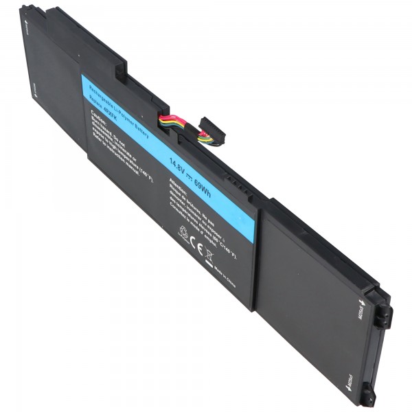 Batteri passer til Dell XPS L421x Serie, Li-Polymer, 14,8V, 4660mAh, 69Wh, indbygget, uden værktøj