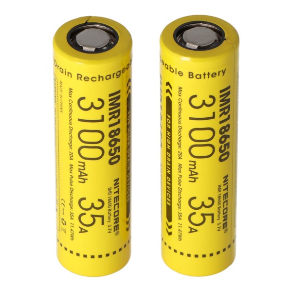 Nitecore 18650IMR Li-Ion batteri 3100mAh / 35A, sæt med 2 stk
