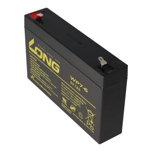 Kung Long WP7-6 Batterilad 6 Volt 7Ah, Faston 4.8mm