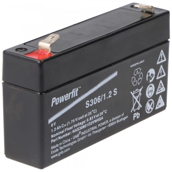 Exide Powerfit S306 / 1.2S Blybatteri med Faston 4.8mm 6V, 1200mAh
