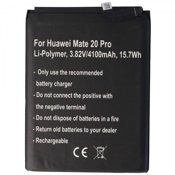 Batteri passer til Huawei Mate 20 Pro, Li-Polymer, 3,82V, 4100mAh, 15,7Wh, indbygget, uden værktøj