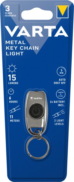 Varta LED lommelygte Metal nøglering lys, 15lm, inkl. 2x knapcelle CR2016, detail blister
