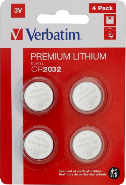 Verbatim batteri lithium, knapcelle, CR2032, 3V detailblister (4-pak)