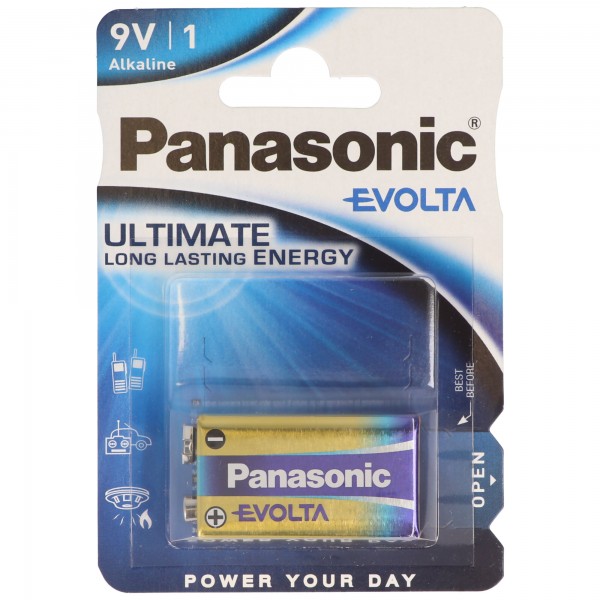 Panasonic Evolta 9V blok, alkalisk batteri, 9V batteri ideel til røgdetektorer, fjernbetjeninger