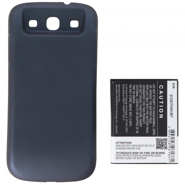 Batteri passer til Samsung Galaxy S III batteri med ekstra cover til GT-I9300, cover farve peppel-blå
