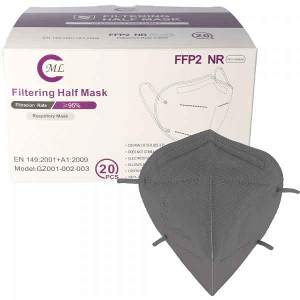 20 stykker FFP2 maske grå 5-lags, certificeret i henhold til DIN EN149: 2001 + A1: 2009, partikelfiltrering halvmaske, FFP2 beskyttelsesmaske