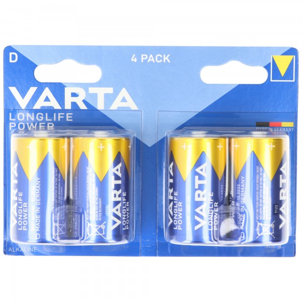 Varta batteri Alkaline, Mono, D, LR20, 1,5V Longlife Power, Retail Blister (4-Pack)