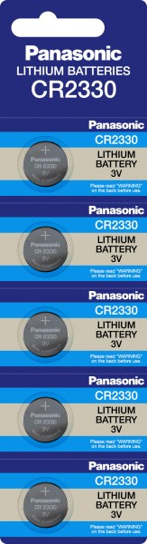 Panasonic batteri lithium, knapcelle, CR2330, 3V elektronik, lithium strøm, detailblister (5-pack)