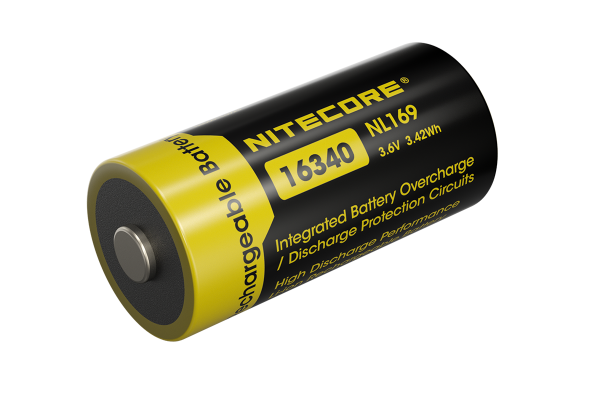 Nitecore NL169 batteri 16340 NC-NL169 Li-Ion batteri 3,7 volt 950mAh med beskyttelseskredsløb, maks. 2A afladestrøm