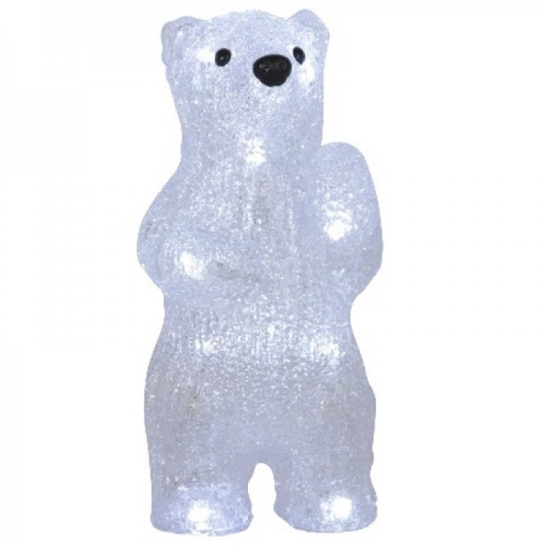 Crystal Bear 20cm med 12x LED belysning hvid inklusive batterier
