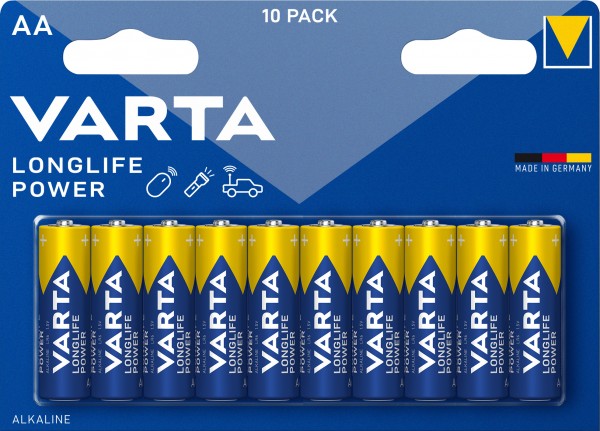 Varta batteri Alkaline, Mignon, AA, LR06, 1,5V Longlife Power, Retail Blister (10-Pack)