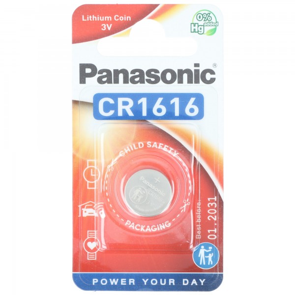 Panasonic batterilithium, knapcelle, CR1616, 3V elektronik, lithiumstrøm, detailblister (1-pakke)