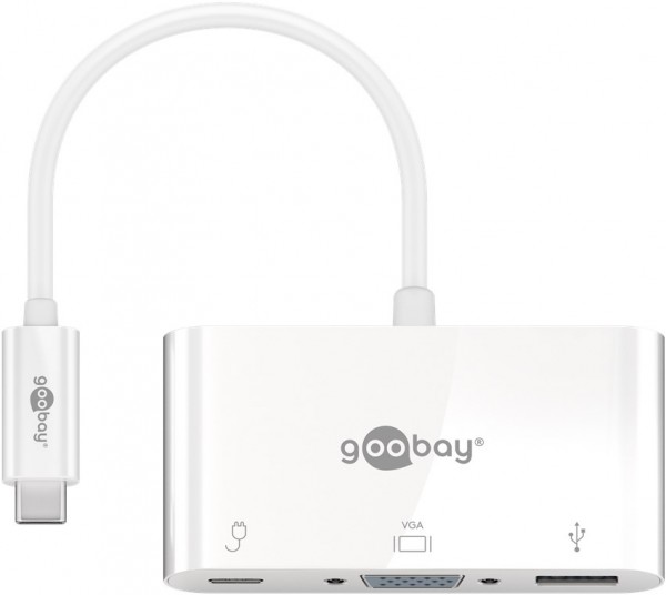 Goobay USB-C™ multiport-adapter USB 3.0+VGA+C PD, hvid - tilføjer en USB 3.0- og en VGA-port til en USB-C™-enhed