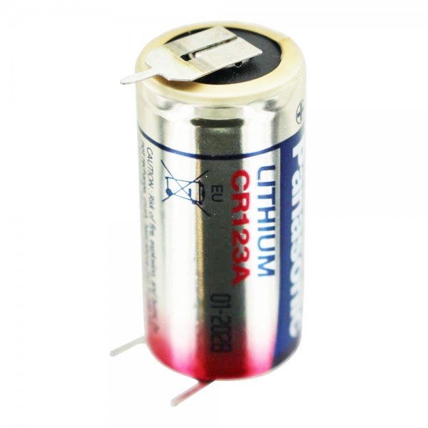 CR123A batteri med 3er printforbindelse 1er print + / 2er print - kontakter, spænding 3 Volt