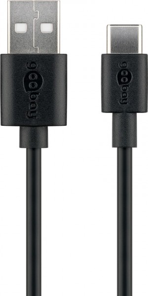 USB-C lade- og synkroniseringskabel til alle enheder med USB-C-port, 3 meter, sort